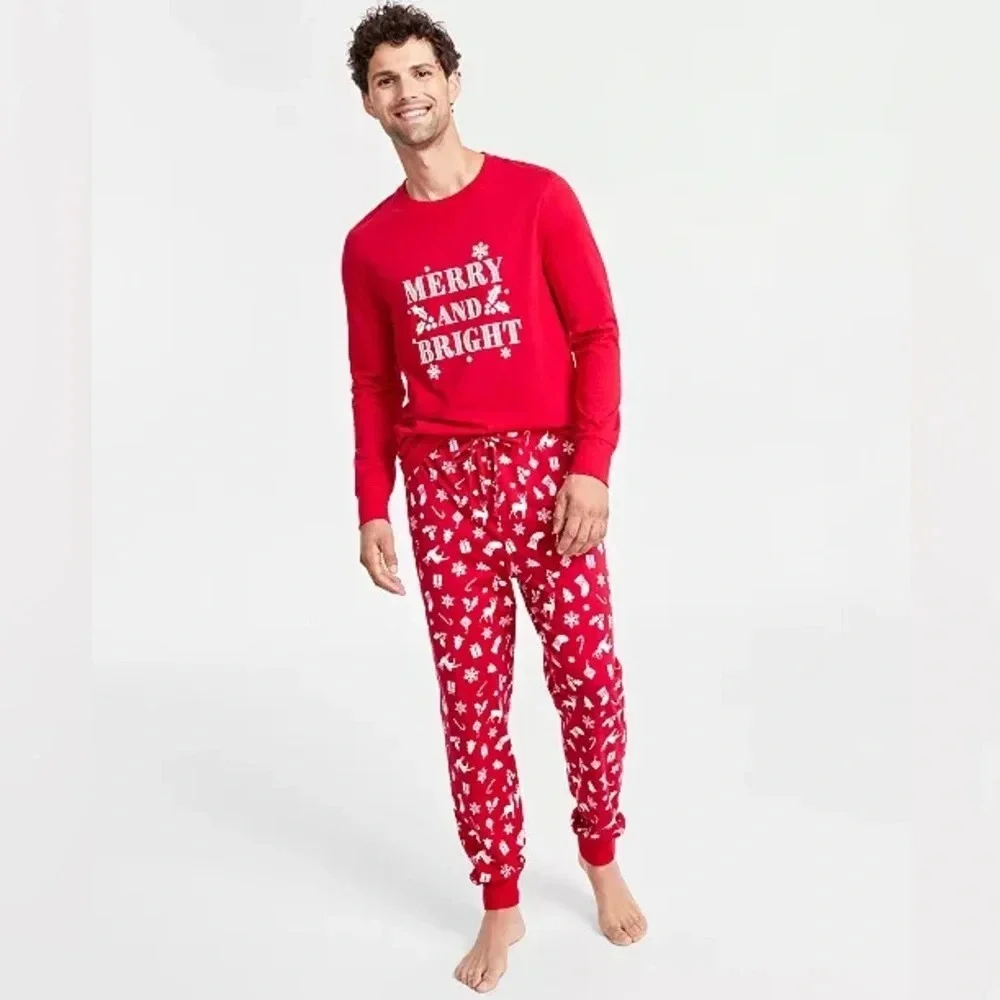 Family Pajamas Matching Mens Size XXL Mix It Merry & Bright Pajama Set in Red